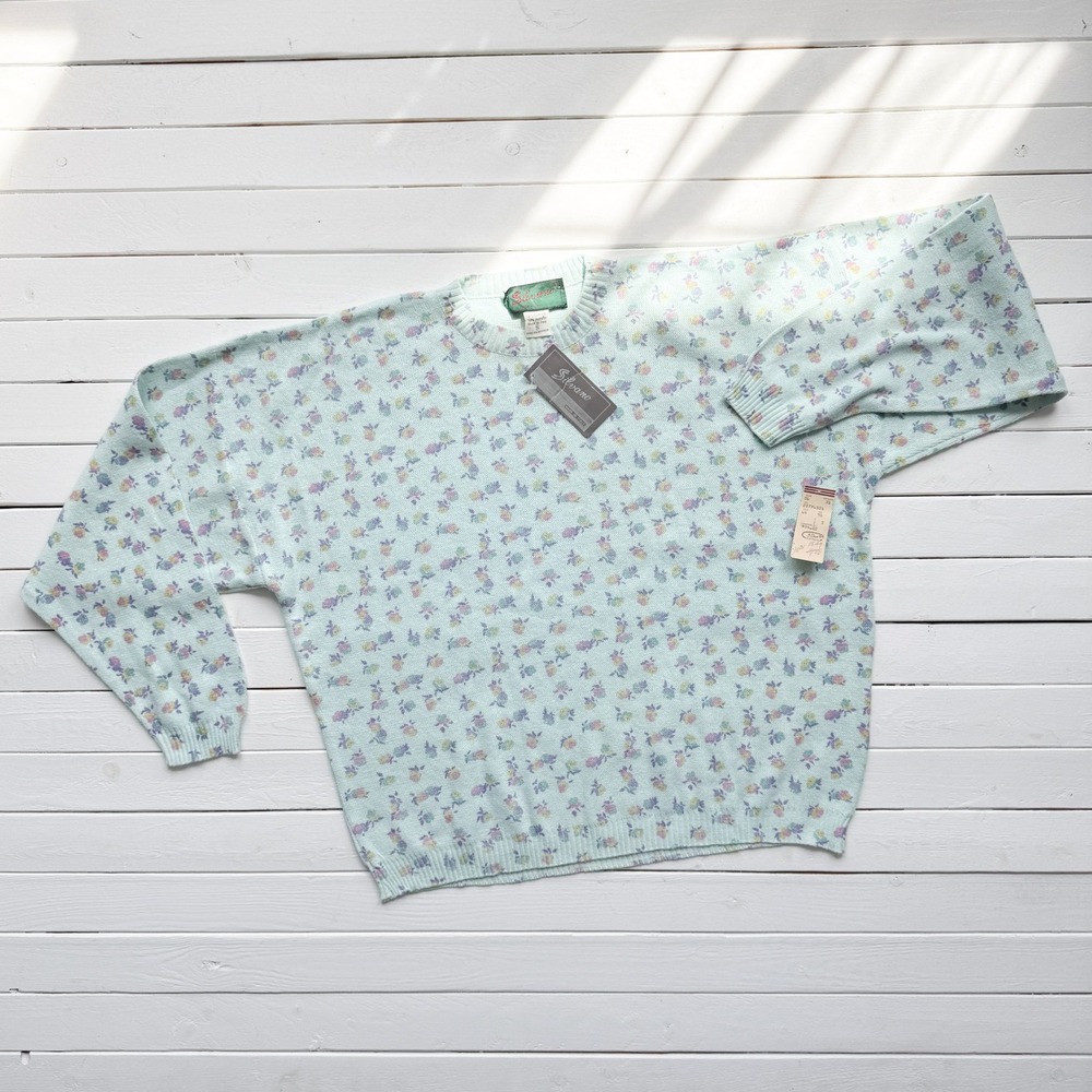 Silvano Italy 80s vtg aqua blue floral oversized sweater‎ size S